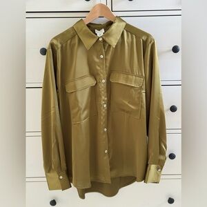 Nicole Miller New York Silky Muted Green Buttondown Shirt Size XL